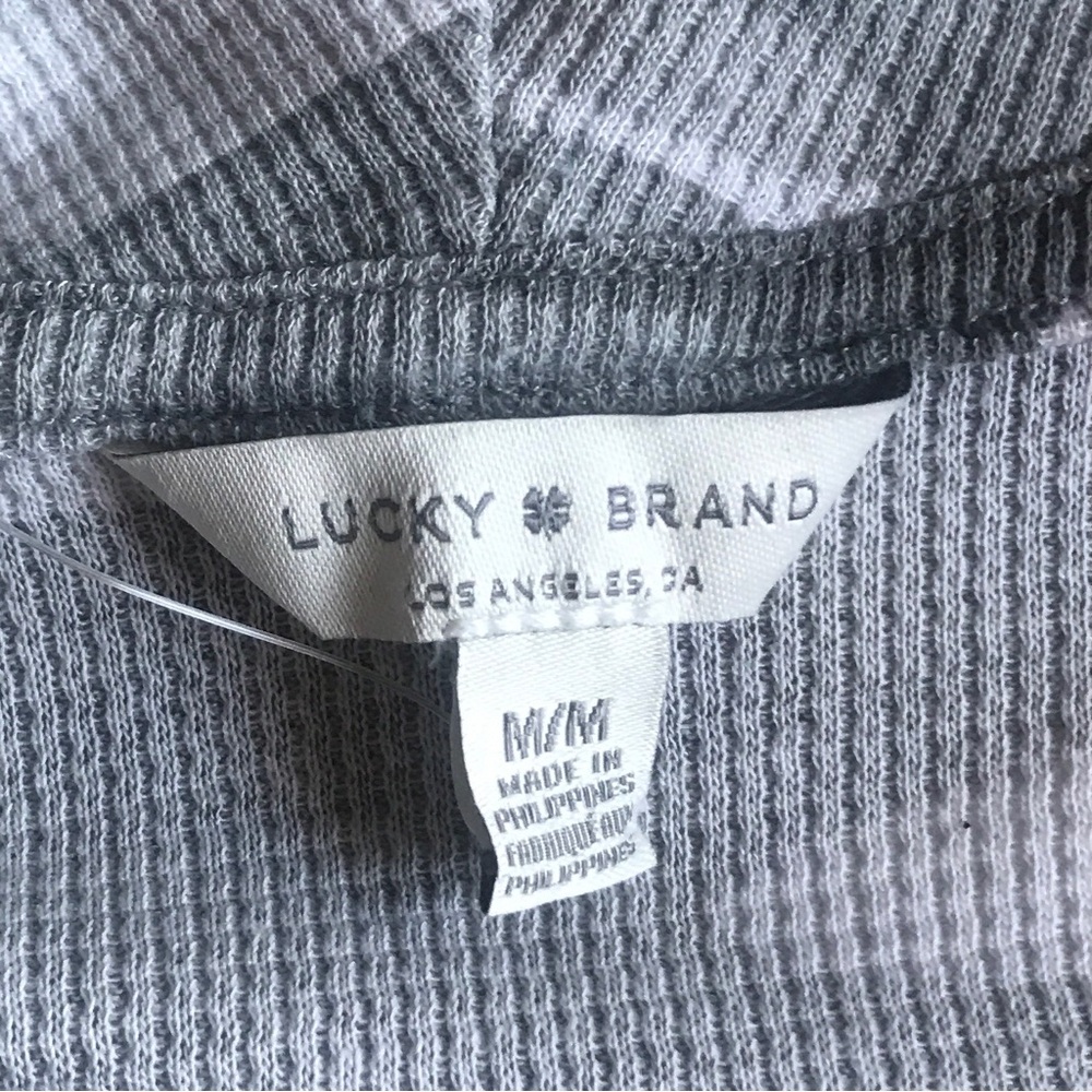 Lucky Brand Medium Grey Camo Waffle Knit Cowl Neck Sweatshirt Thermal Top - Picture 11 of 16